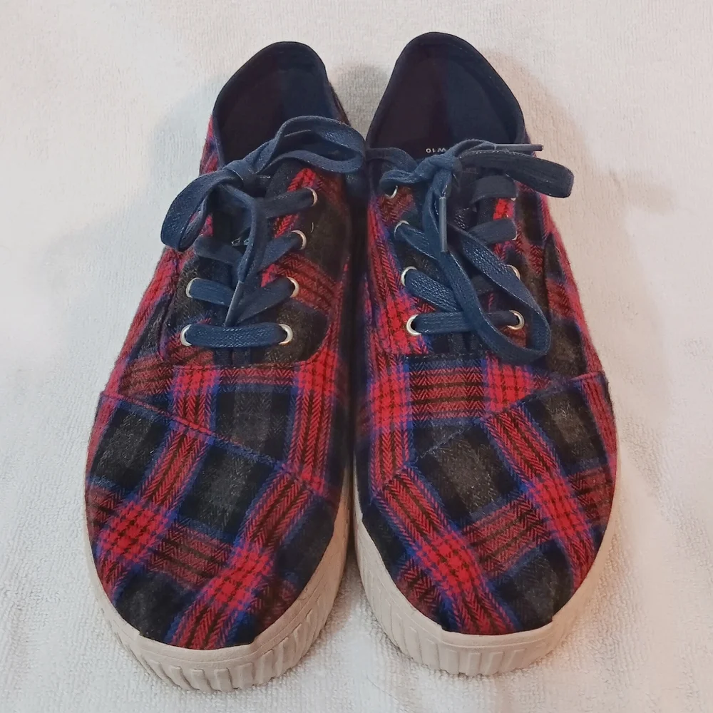Size 10 Toms Womens Cordones Indio Sneakers Navy Crosshatch/Plaid - Picture 4 of 11